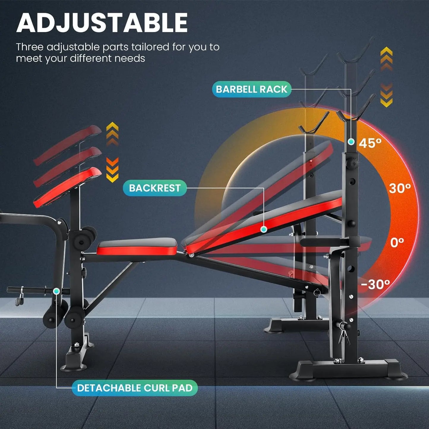 6 in 1 660lbs Weight Bench Set with Squat Press with Barbell Rack,