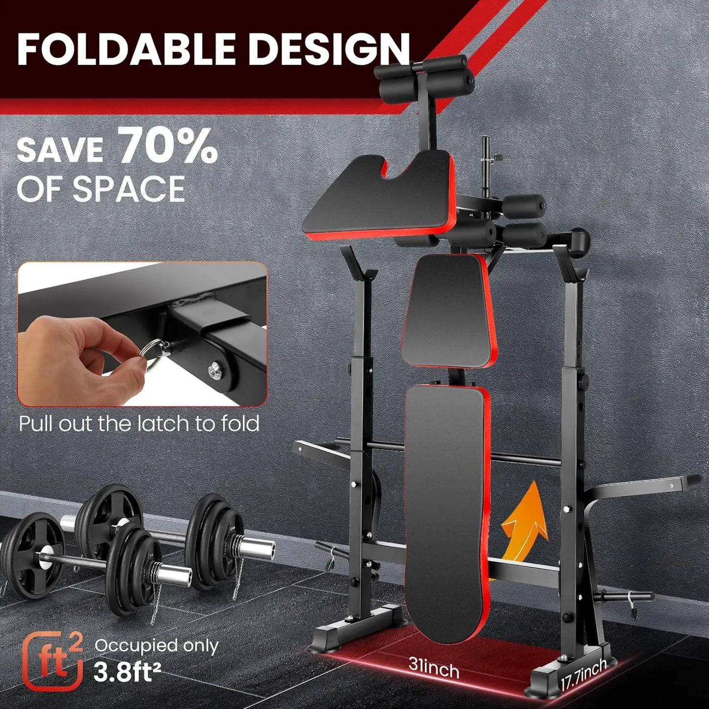 6 in 1 660lbs Weight Bench Set with Squat Press with Barbell Rack,