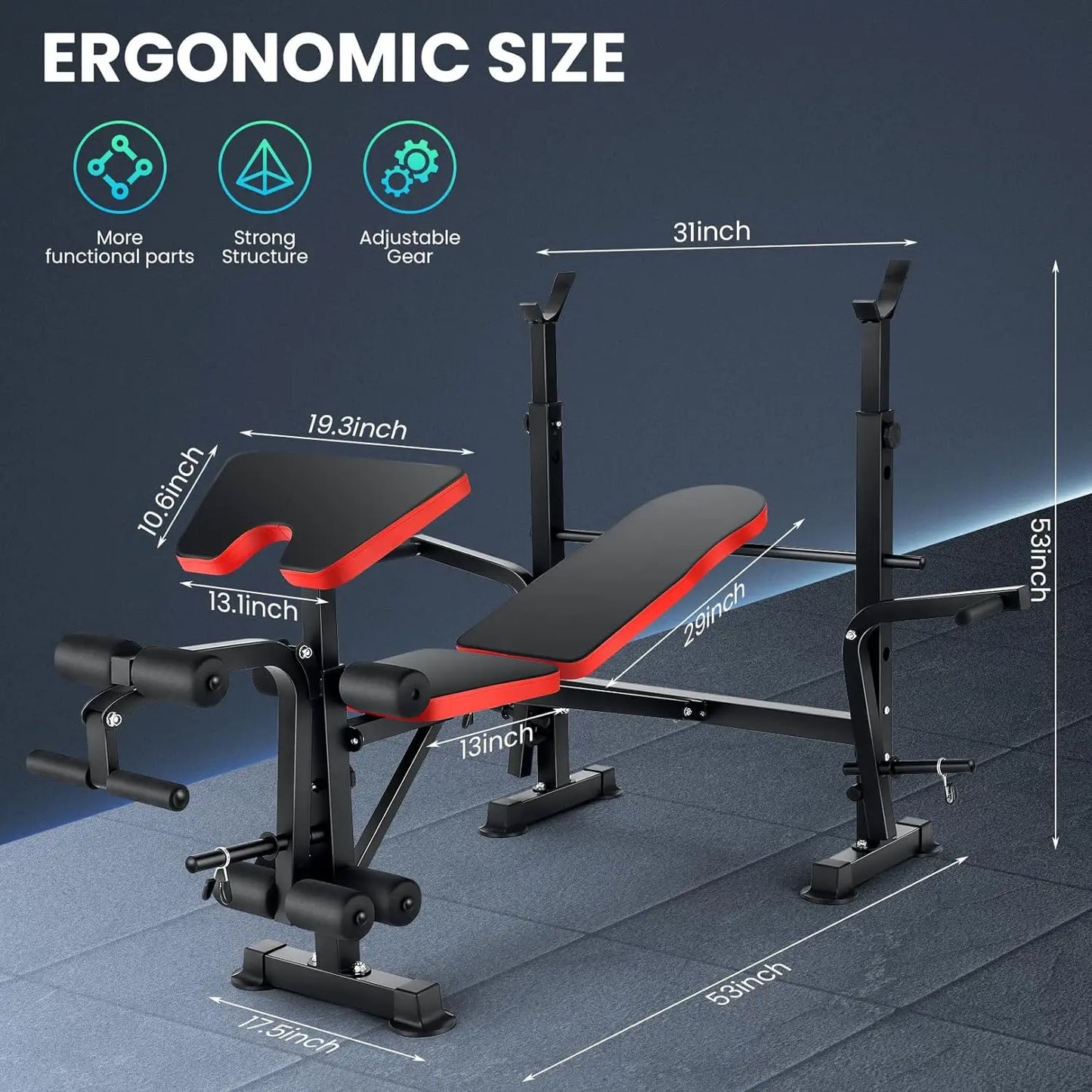 6 in 1 660lbs Weight Bench Set with Squat Press with Barbell Rack,