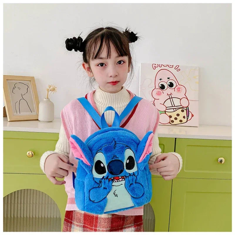 New Plush Backpack Ins Japanese Blue Stitch Funny Cartoon Large-Capacity Student Backpack Kindergarten Bag Child Gift