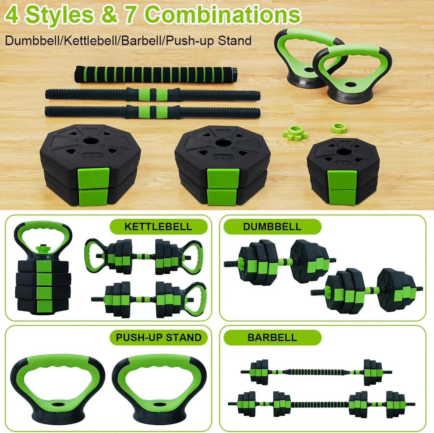 66lbs/88lbs Weight 4 in 1 Adjustable Kettlebell Set Dumbbell Set for GYM Home