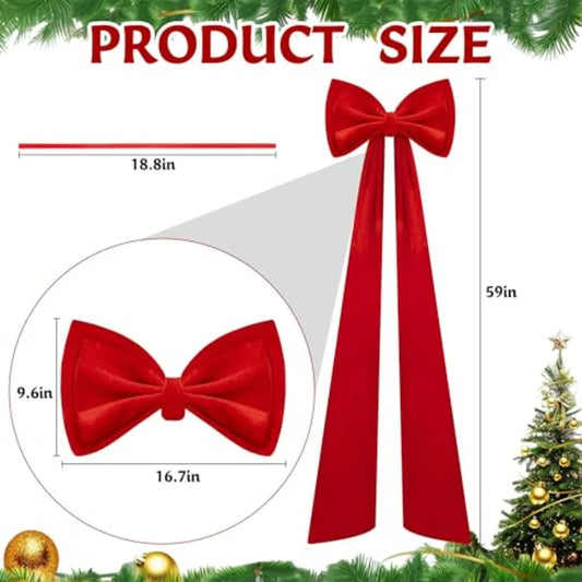 59 Inch Huge Red Bow Christmas Tree Topper with DoubleLayer Large Red Velvet Decorate Bows for Home Holiday Decor Extra Large R