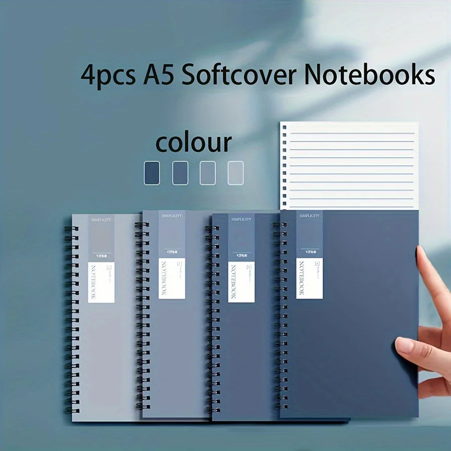 4pcs Gradient Blue A5 Spiral Notebooks,80sheets/160Pages Each, Semi-Gloss Finish