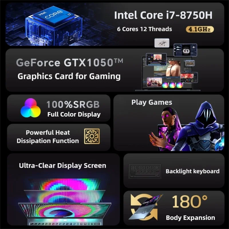 16.1" intel core i7-8750H GTX1050 gaming laptops portable notebook