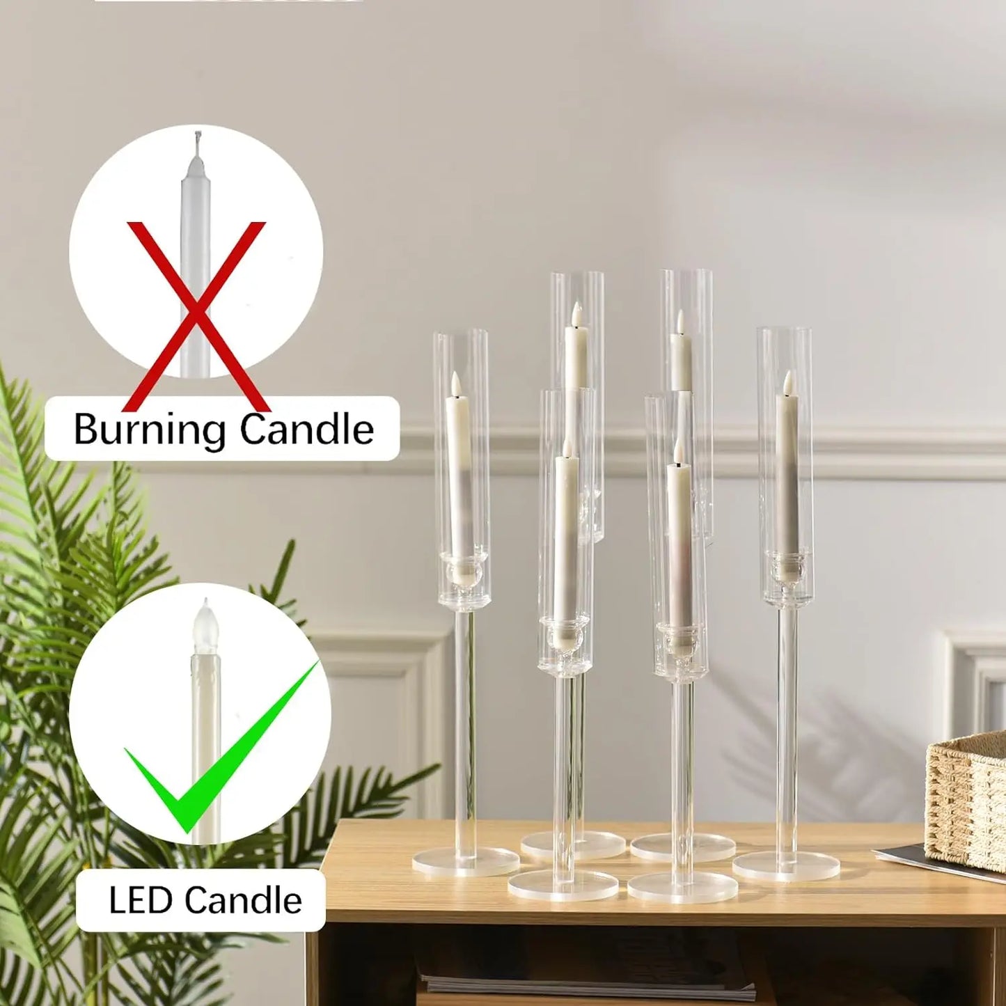 12PCS Clear Arcylic Candle HolderS Decor,Taper