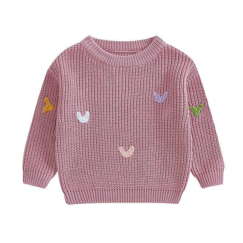 Valentine s Day Love Heart Pattern Knitted Sweater for Girls and Boys Long Sleeve O Neck Pullover Knitwear Top