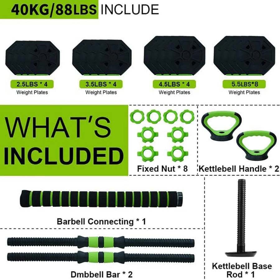 66lbs/88lbs Weight 4 in 1 Adjustable Kettlebell Set Dumbbell Set for GYM Home