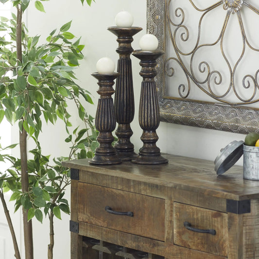 Dark Brown Mango Wood Candle Holder, Set of 3