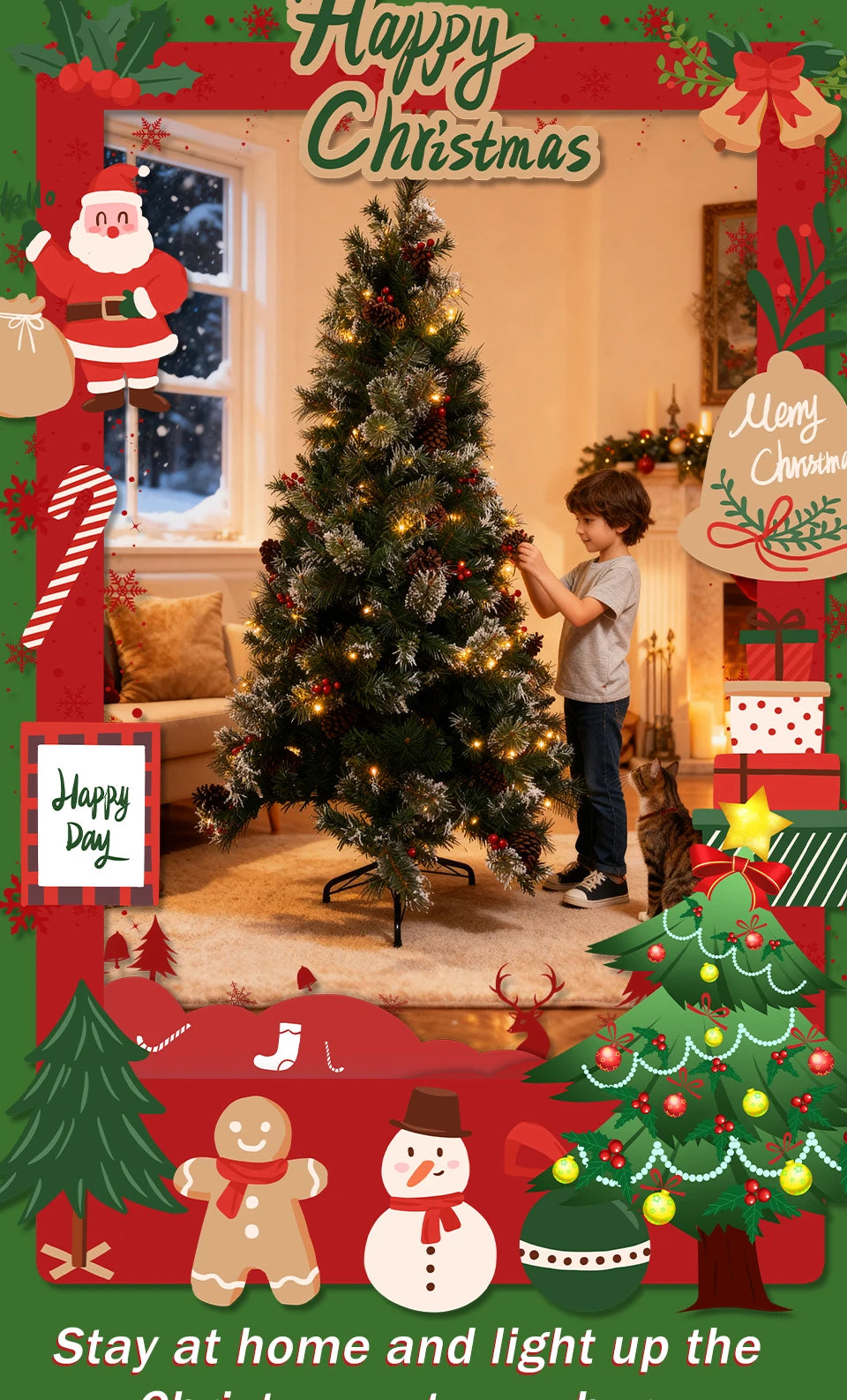 180cm Artificial Spruce Christmas Tree, Pre-Lit Xmas Tree