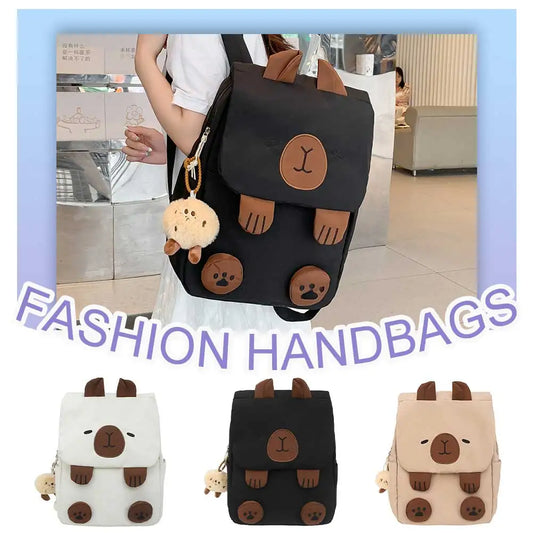 Women Kawaii Bookbag Adjustable Straps Capybara School Bag with Zipper Closure