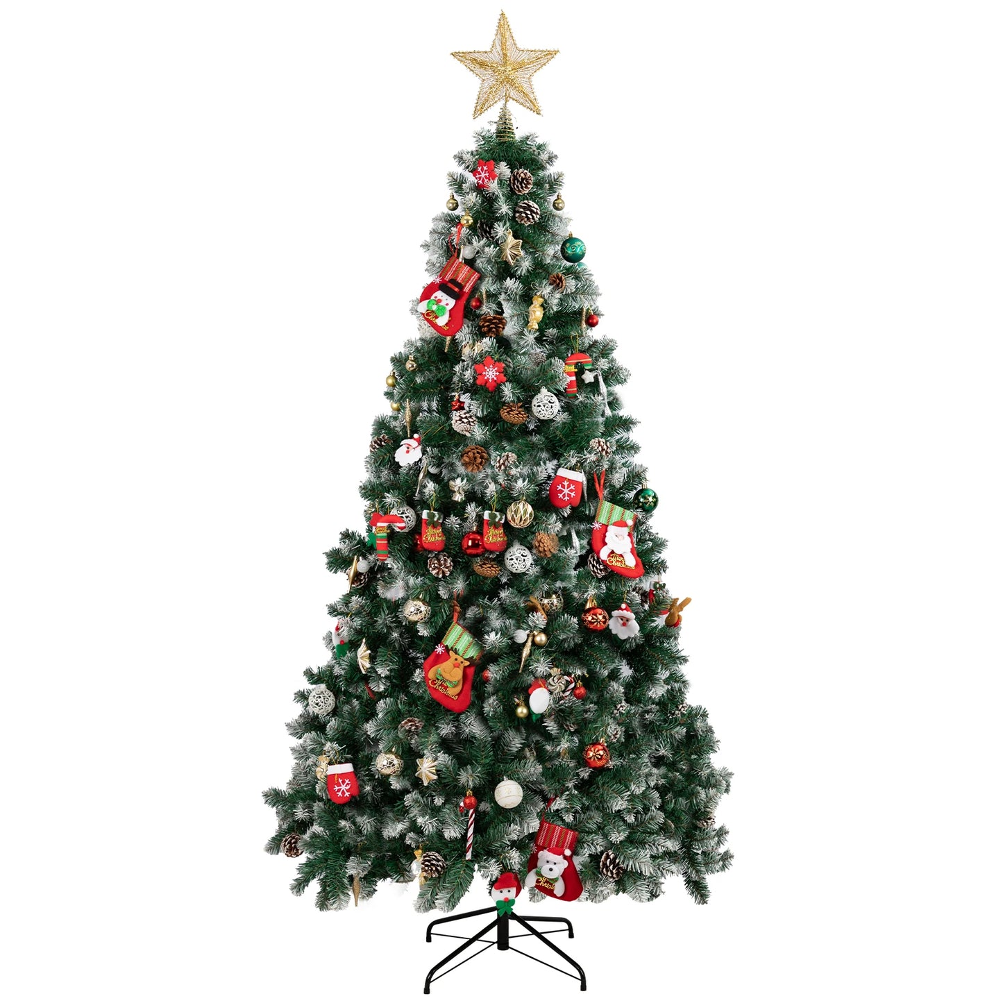 Kieperi 6&7 FT Artificial Flocked Christmas Tree with 800 Branch Tips, Snow Covered Full Xmas Tree with Foldable Metal Stand