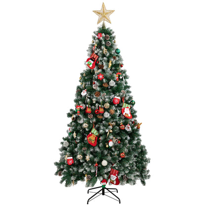 Kieperi 6&7 FT Artificial Flocked Christmas Tree with 800 Branch Tips, Snow Covered Full Xmas Tree with Foldable Metal Stand