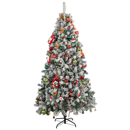 Kieperi 6&7 FT Artificial Flocked Christmas Tree with 800 Branch Tips, Snow Covered Full Xmas Tree with Foldable Metal Stand