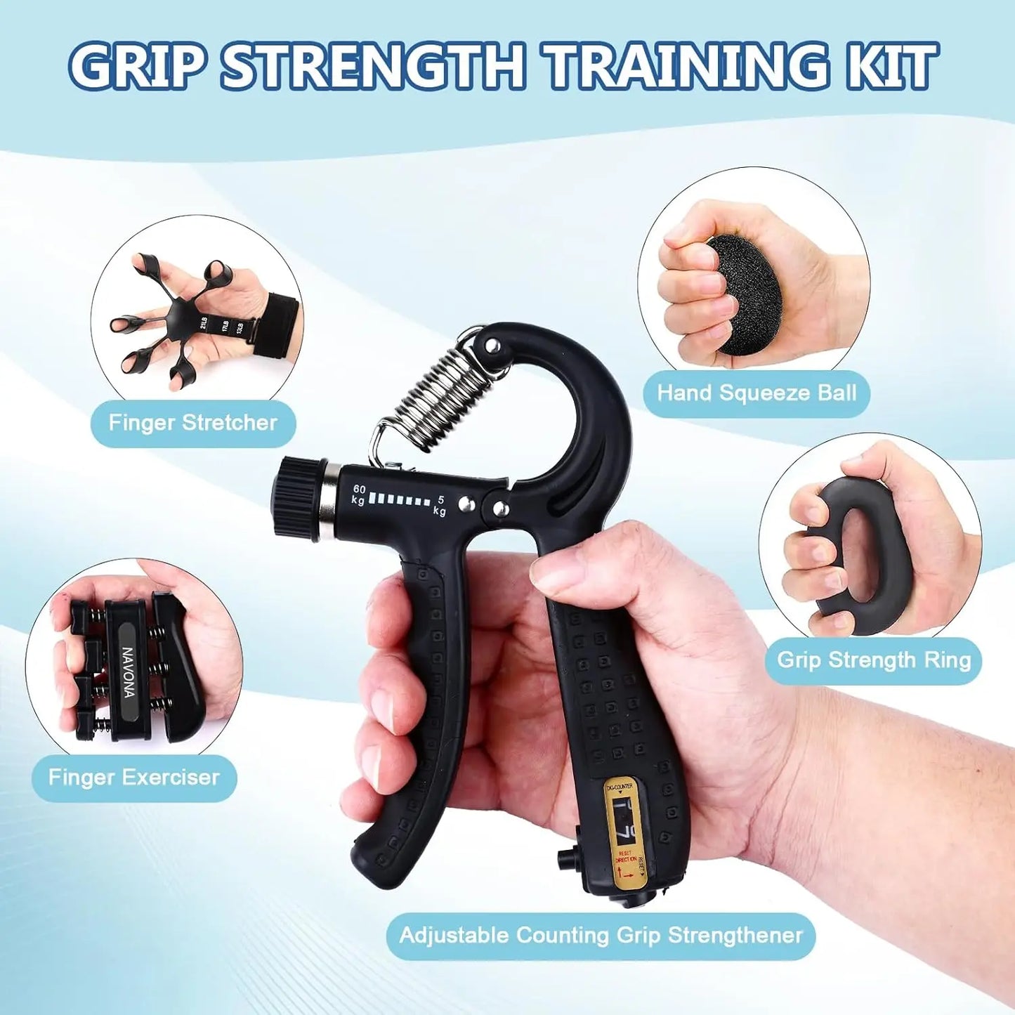 Grip Trainer Kit: Adjustable Hand Gripper,Finger/Hand Exercisers