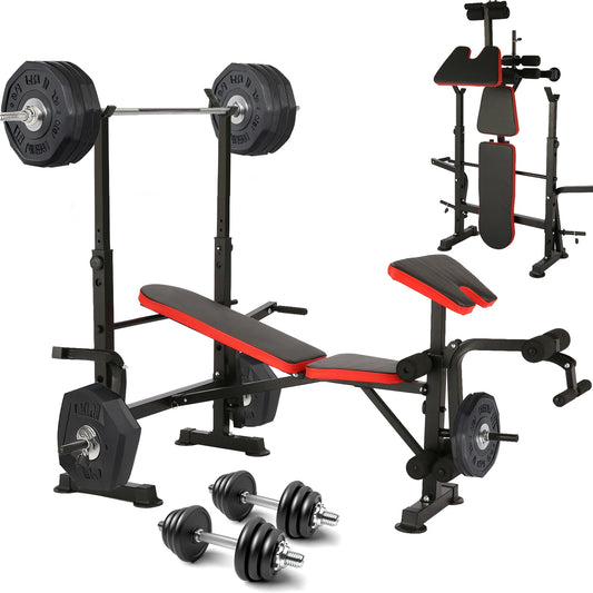6 in 1 660lbs Weight Bench Set with Squat Press with Barbell Rack,