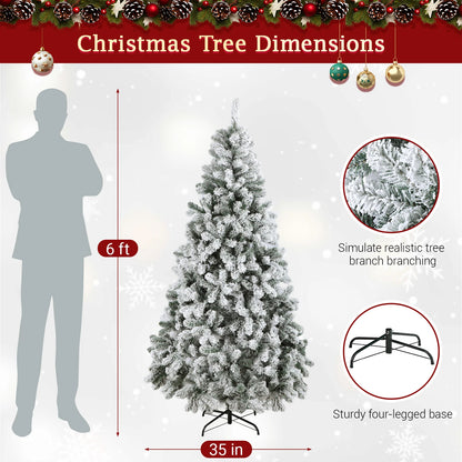 Kieperi 6&7 FT Artificial Flocked Christmas Tree with 800 Branch Tips, Snow Covered Full Xmas Tree with Foldable Metal Stand