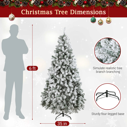 Kieperi 6&7 FT Artificial Flocked Christmas Tree with 800 Branch Tips, Snow Covered Full Xmas Tree with Foldable Metal Stand