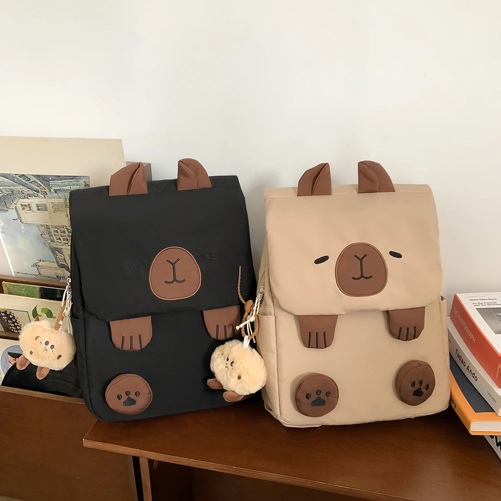 Women Kawaii Bookbag Adjustable Straps Capybara School Bag with Zipper Closure