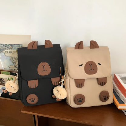 Women Kawaii Bookbag Adjustable Straps Capybara School Bag with Zipper Closure
