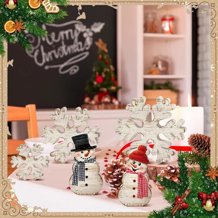 5 Pieces Winter Christmas Wooden Snowflake Decor