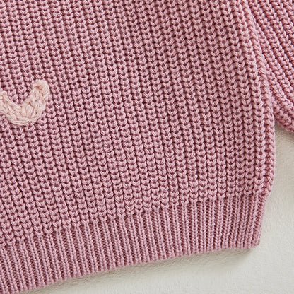 Valentine s Day Love Heart Pattern Knitted Sweater for Girls and Boys Long Sleeve O Neck Pullover Knitwear Top