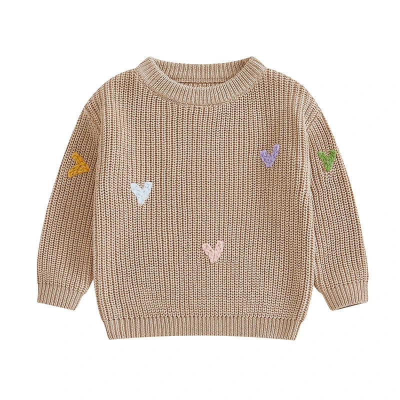 Valentine s Day Love Heart Pattern Knitted Sweater for Girls and Boys Long Sleeve O Neck Pullover Knitwear Top