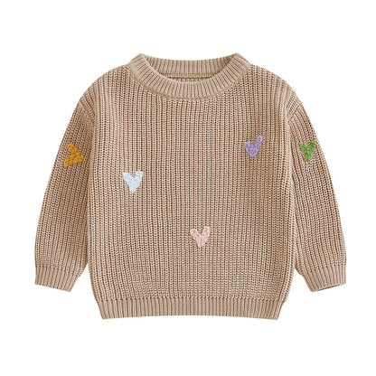 Valentine s Day Love Heart Pattern Knitted Sweater for Girls and Boys Long Sleeve O Neck Pullover Knitwear Top