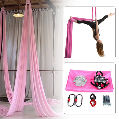 Aerial Silk Yoga Swing Hammock Pilates w/ Carabiner Kit