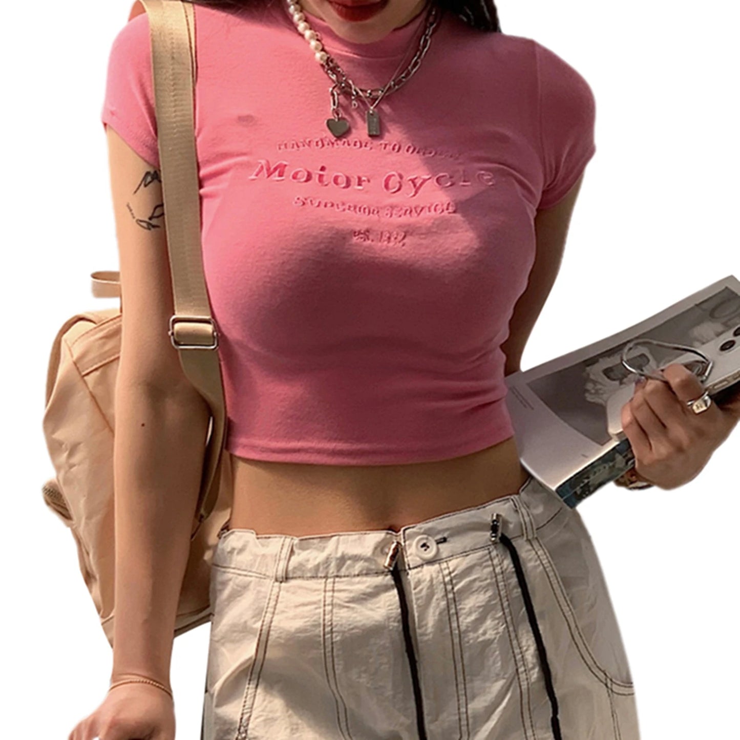 Cropped Tops Short Sleeve Letter Embroidery