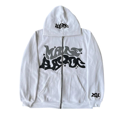 Men Women Hoodie Long Sleeve Letters Print Zipper Closure