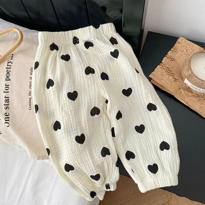 Boys And Girls Wide Leg Trousers Summer  Pants Children 's Full Printing Casual Loose Fashion Thin Pants 80-120CM