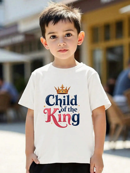 Tween Girls/Boys Clothes, Royal Theme Cotton T-Shirt, White Tee With Crown And Text Elements