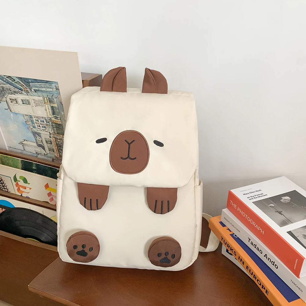 Women Kawaii Bookbag Adjustable Straps Capybara School Bag with Zipper Closure