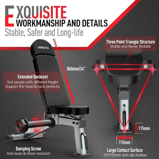 Weight Bench, Adjustable Workout  Press, Foldable Strength Tt