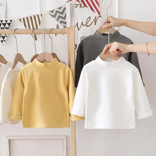 1pcs Spring Autumn Children's T-Shirts Warm Top Kid Half High Collar Long Sleeve Base Shirt Boys Girls