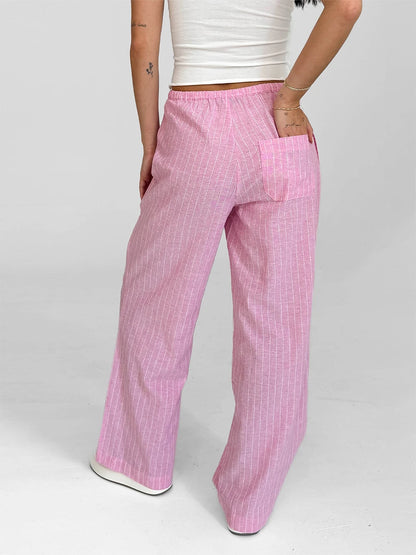 Women s Striped Loose Fit Pants with Drawstring Waist and Elastic Cuffs Lightweight Spring Fall Casual Trousers for Comfort