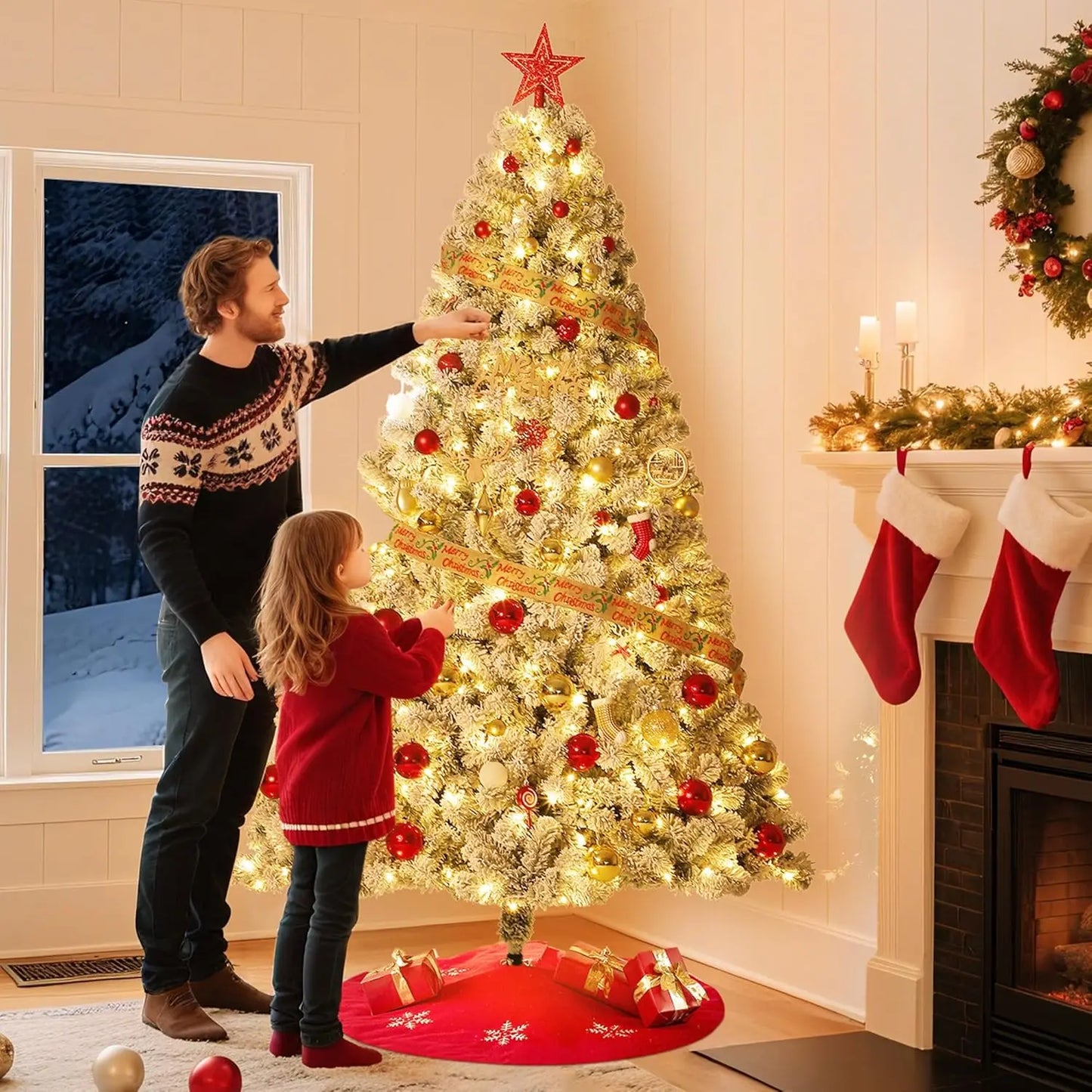 7.5FT Christmas Tree Prelit Artificial Christmas Tree