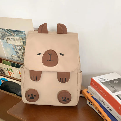 Women Kawaii Bookbag Adjustable Straps Capybara School Bag with Zipper Closure