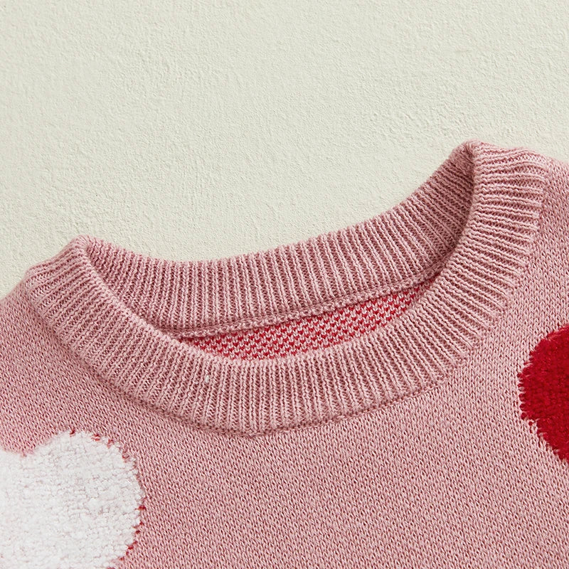 Kids Girls Pullover Sweater Casual Heart Pattern Warm Knitted Long Sleeves Infant Knitwear for Toddler