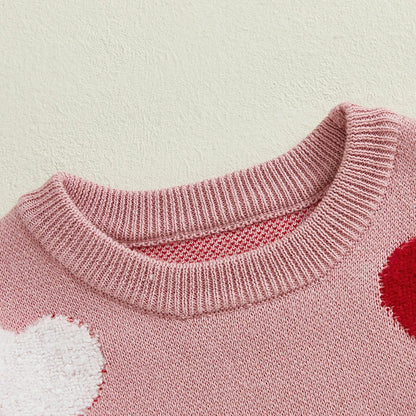 Kids Girls Pullover Sweater Casual Heart Pattern Warm Knitted Long Sleeves Infant Knitwear for Toddler