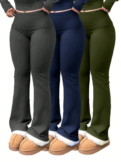 Women's High-waisted Flared Pants 3 Pairs/set Large-sized Women's Casual Yoga Pants Elastic Waist Fitness Flared Pants