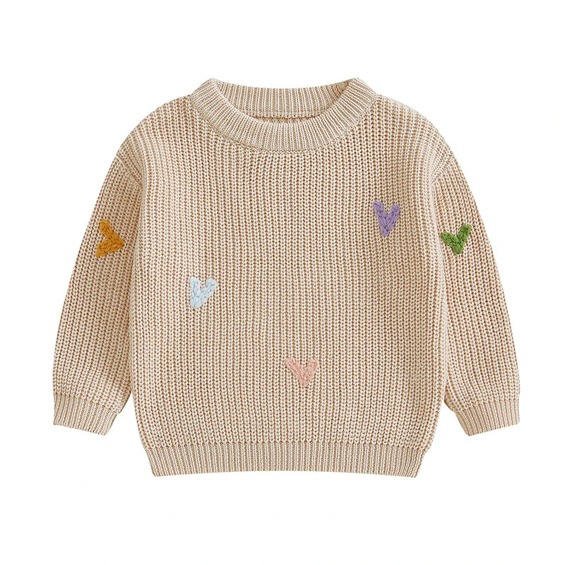 Valentine s Day Love Heart Pattern Knitted Sweater for Girls and Boys Long Sleeve O Neck Pullover Knitwear Top