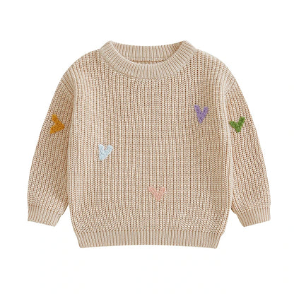 Valentine s Day Love Heart Pattern Knitted Sweater for Girls and Boys Long Sleeve O Neck Pullover Knitwear Top