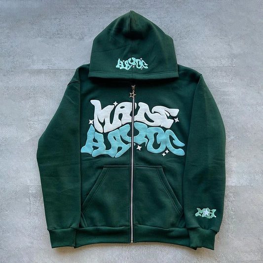 Men Women Hoodie Long Sleeve Letters Print Zipper Closure