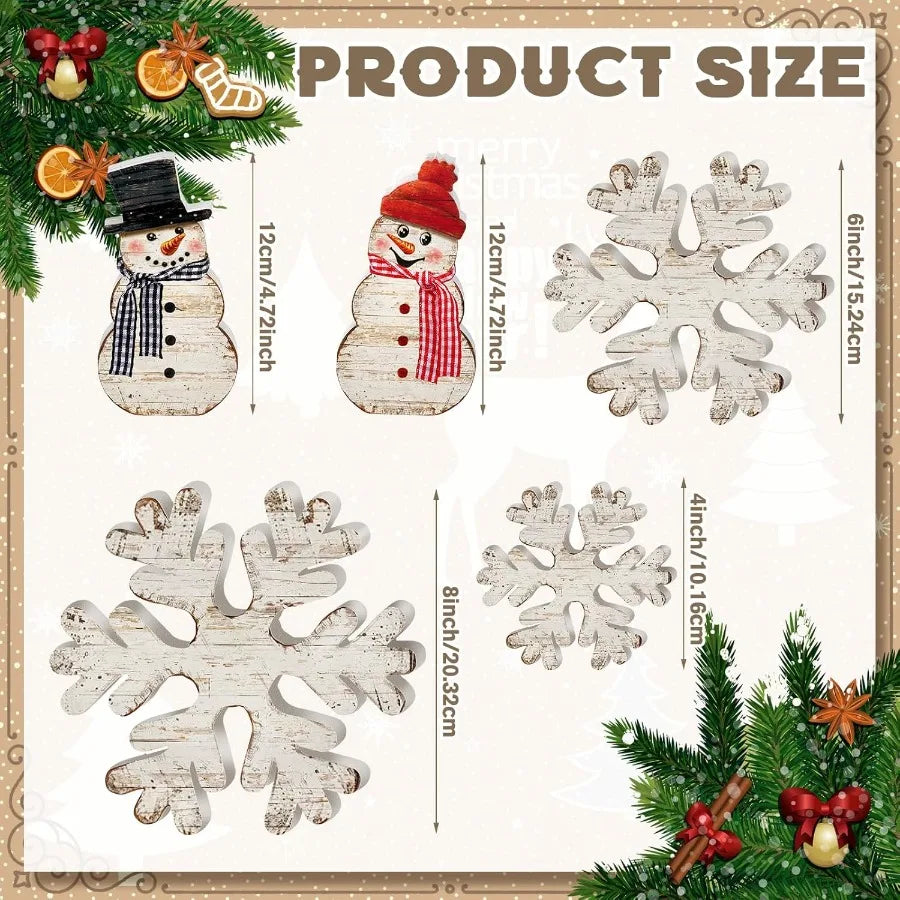 5 Pieces Winter Christmas Wooden Snowflake Decor