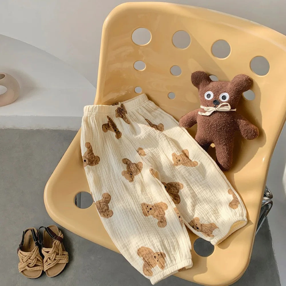 Boys And Girls Wide Leg Trousers Summer  Pants Children 's Full Printing Casual Loose Fashion Thin Pants 80-120CM