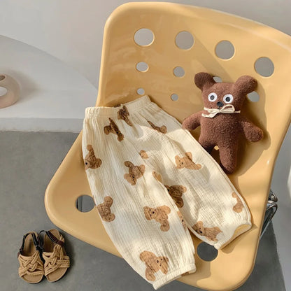 Boys And Girls Wide Leg Trousers Summer  Pants Children 's Full Printing Casual Loose Fashion Thin Pants 80-120CM