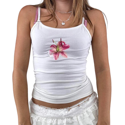 Floral Print Sleeveless Crop Top with Scoop Neck