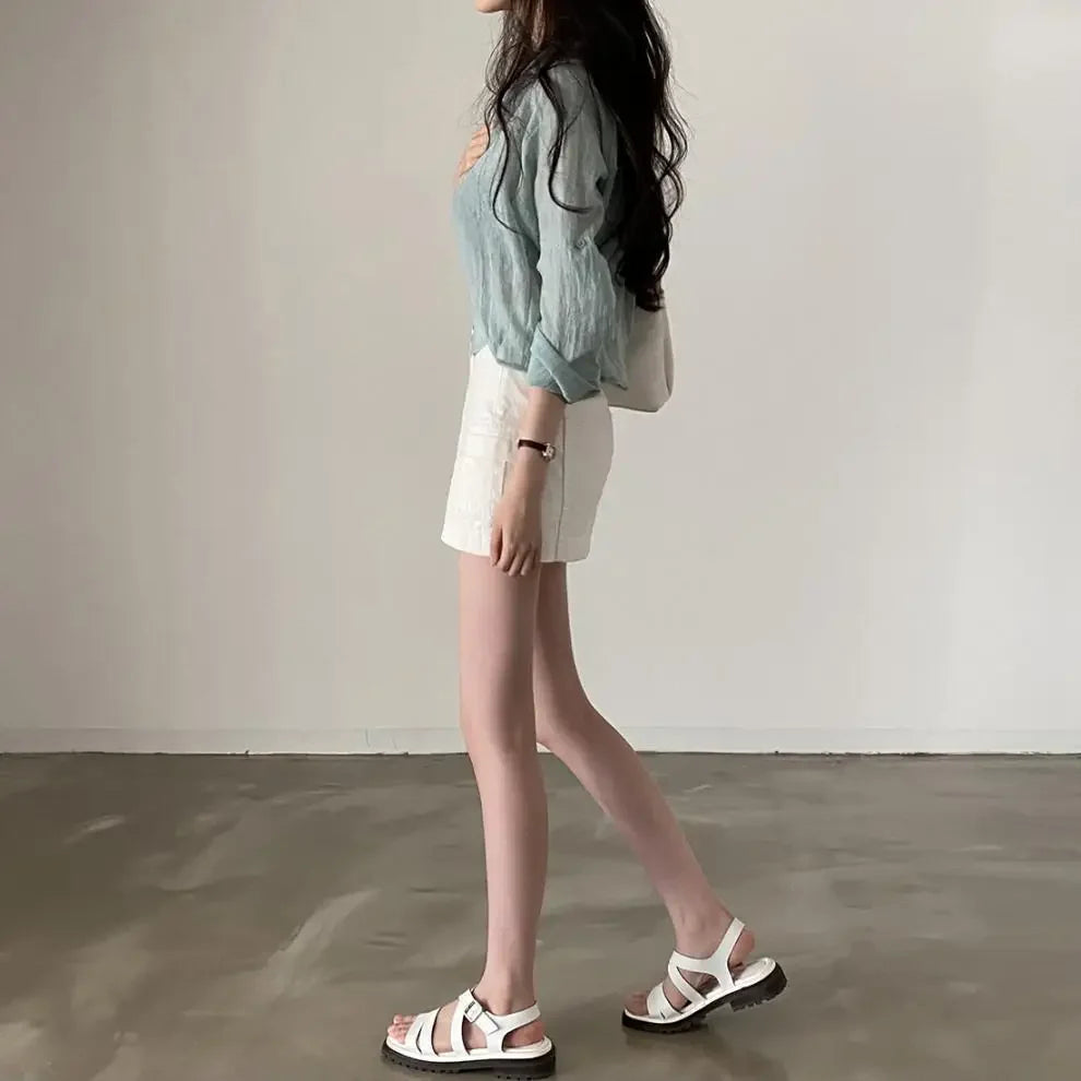 Trendy Shirt Blouse Simple Thin Pure Color