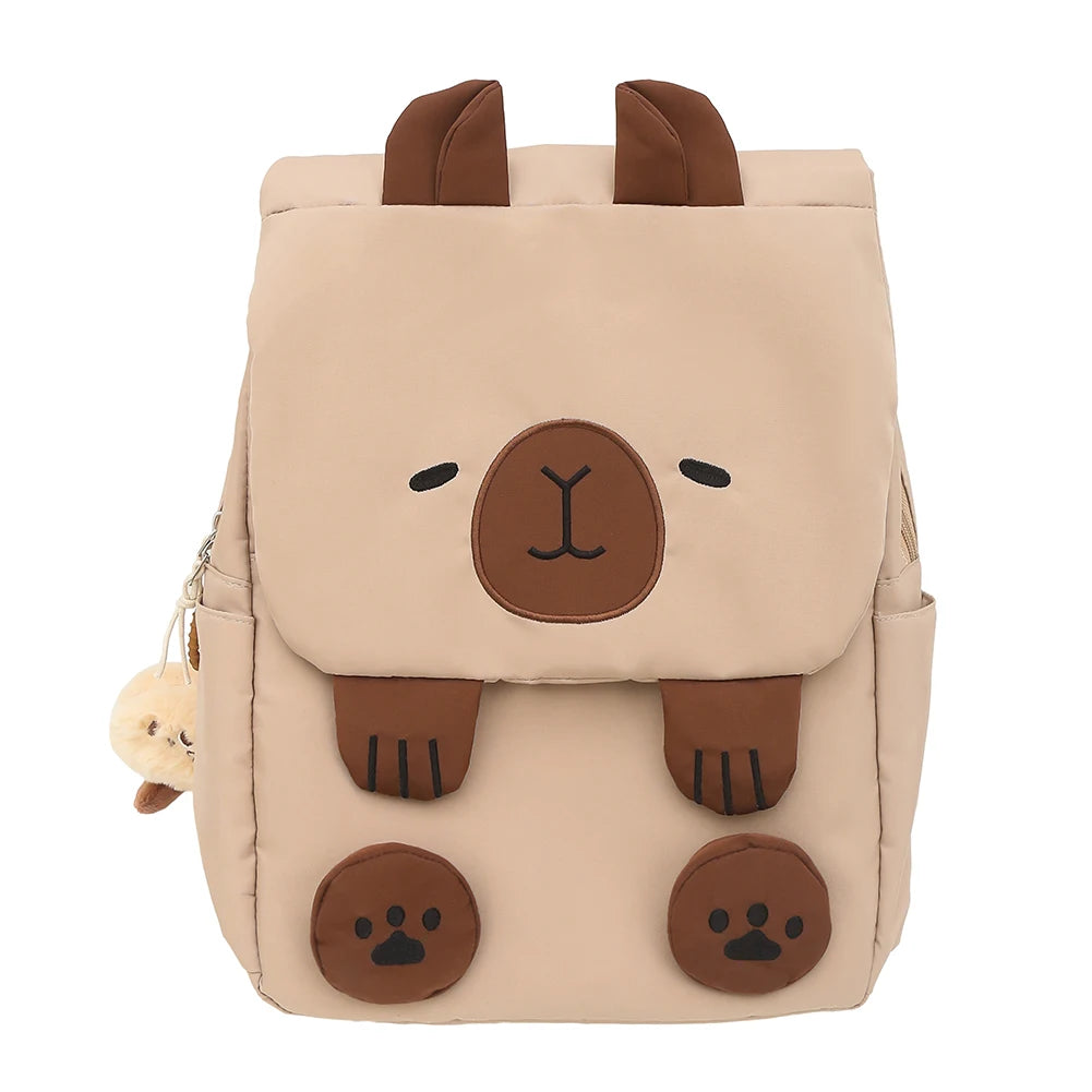 Women Kawaii Bookbag Adjustable Straps Capybara School Bag with Zipper Closure